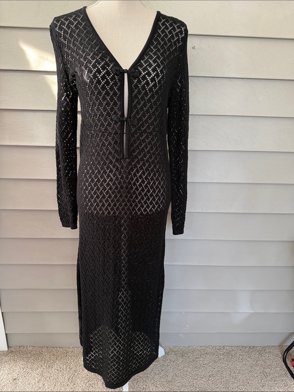 House of Harlow  Black Crochet Knit Long Sleeve long  Dress/Beach Cover size S